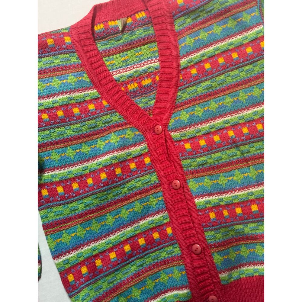 Kids Hand Knit Bright Striped Chilean Cardigan Button Down Sweater 12 Multicolor
